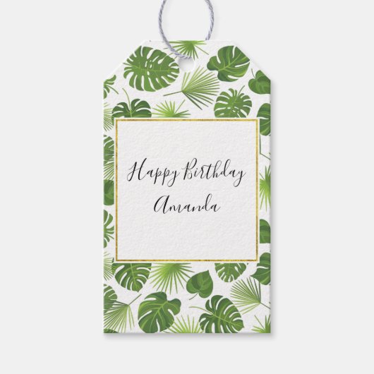 Stijlvol groen tropisch lederpatroon van afgelopen cadeaulabel (Voorkant)