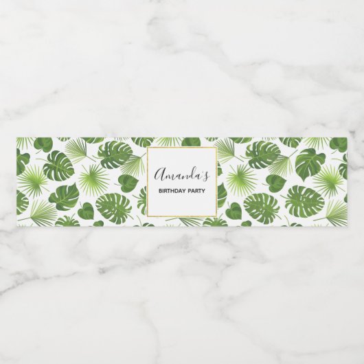 Stijlvol groen tropisch lederpatroon van afgelopen waterfles etiket (Enkel label)