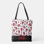 Stijlvol handgetekend hartenpatroon gepersonalisee draagtas (Achterkant)
