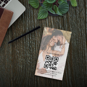 stijlvol handschrift rsvp qr code bruiloft foto notitiekaartje