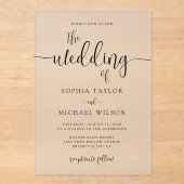 Stijlvol hedendaags script Black Wedding Acryl Uitnodigingen (Voorkant)