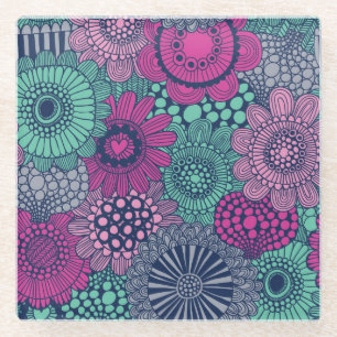 Stijlvol heldere patroon van prachtige bloemen glazen onderzetter