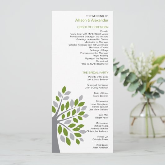 Stijlvol Herfst Green Tree Wedding Program Programma (Staand voorkant)
