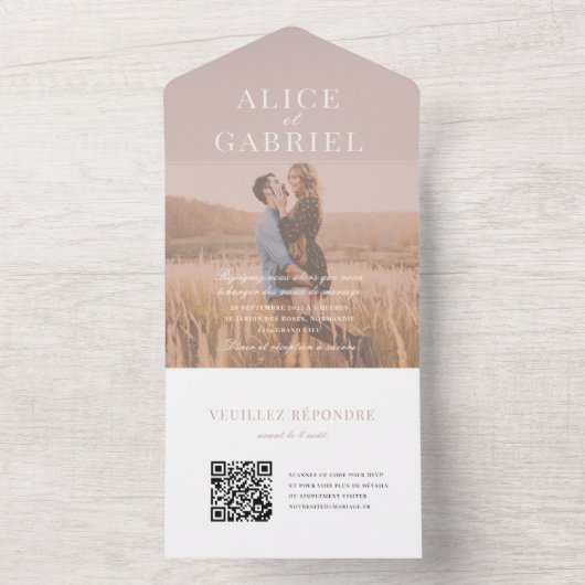 Stijlvol huwelijk met foto en code all in one uitnodiging (Binnen)