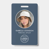 Stijlvol ID-foto Logo QR-code Leisteenblauw Beveil Badge (Voorzijde)
