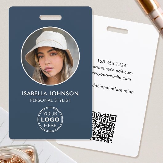 Stijlvol ID-foto Logo QR-code Leisteenblauw Beveil Badge