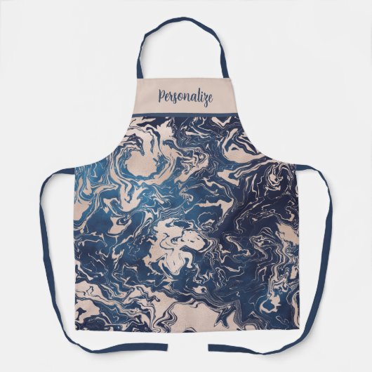 Stijlvol Indigo Blue Cream Marble Swirl Pattern Schort (Voorkant)