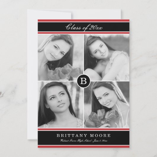 Stijlvol Initiaal Afstuderen Uitnodiging - Rood (Voorkant)