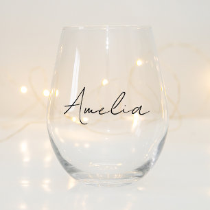 Stijlvol kalligrafie script monogram wijnglas zonder voet