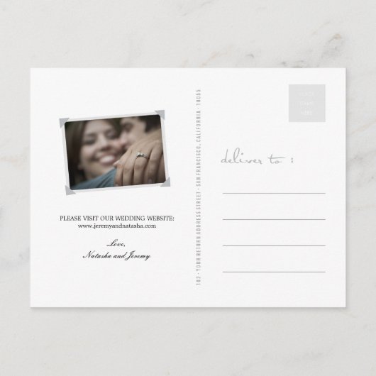 Stijlvol kalligrafiescript sparen Onze Datum Foto Aankondigingskaart (Achterkant)