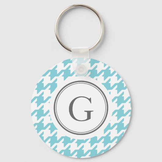 Stijlvol klassiek aqua blue houndstooth monogram sleutelhanger (Voorkant)
