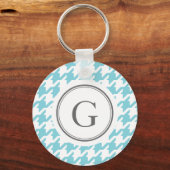 Stijlvol klassiek aqua blue houndstooth monogram sleutelhanger (Voorkant)