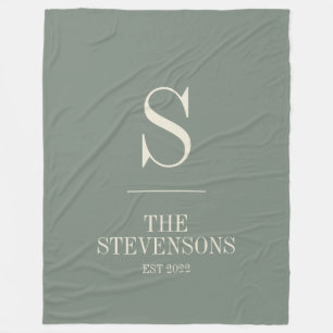 Stijlvol Klassiek Familie Monogram Est Sage Groen Fleece Deken