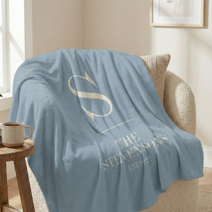 Stijlvol Klassiek Familie Monogram Est Stofblauw Fleece Deken