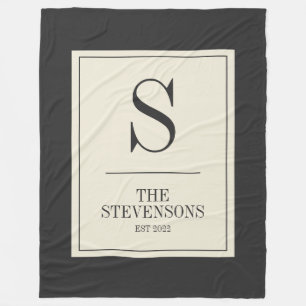 Stijlvol Klassiek Familie Monogram Est Zwart Wit Fleece Deken