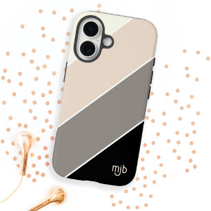 Stijlvol Kleurenblok Streepjespatroon met Monogram iPhone 16 Hoesje