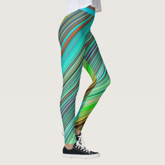 Stijlvol Kleurrijk Blauw Blauwgroen Streeppatroon Leggings (Rechts)
