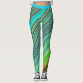 Stijlvol Kleurrijk Blauw Blauwgroen Streeppatroon Leggings (Voorkant)