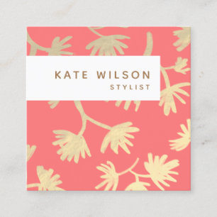 Stijlvol koraal goud hand getekend bloemmotief vierkante visitekaartje