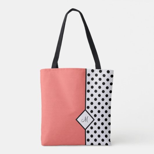 Stijlvol koraal met zwarte poolpunten en monogram draagtas (Achterkant)