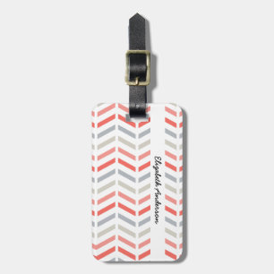 Stijlvol koraal roze en wit Chevron Pattern Bagagelabel