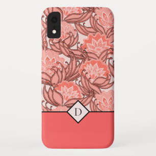 Stijlvol koraalbloempatroon met elk monogram iPhone XR hoesje