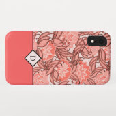 Stijlvol koraalbloempatroon met elk monogram Case-Mate iPhone case (Achterkant (horizontaal))