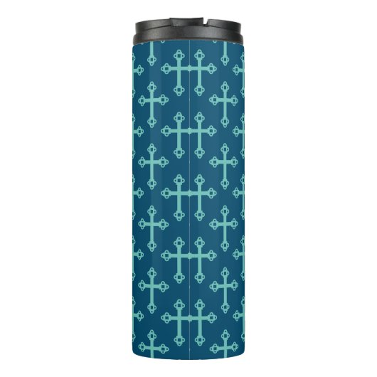 Stijlvol KROSS Monogram Ocean Blue Blauwgroen Thermosbeker (Achterkant)