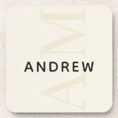 Stijlvol lichtbeige monogram met naam bier onderzetter (Voorkant)