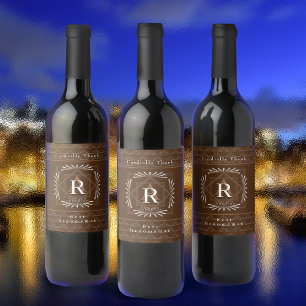 Stijlvol Lijst bruin monogram Wijn Etiket