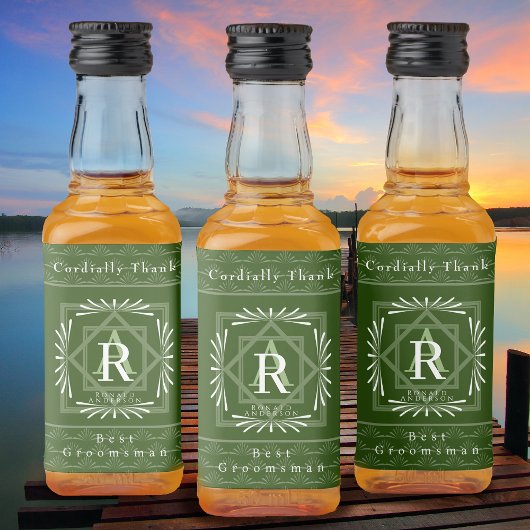 Stijlvol Lijst Groen Monogram Likeurfles Etiket