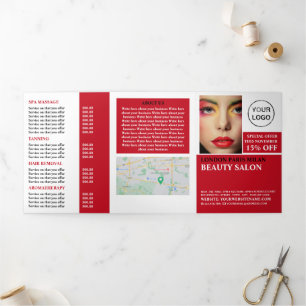 Stijlvol Make-up ontwerp, schoonheidssalon Tri-Fol Drieluik Uitnodiging