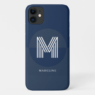 Stijlvol marineblauw geometrisch modern monogram iPhone 11 hoesje