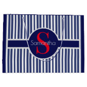 Stijlvol marineblauw rood gestreepte initiaal mono groot cadeauzakje (Achterkant)