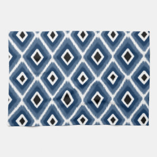 Stijlvol marineblauw zwart Ikat-patroon Theedoek