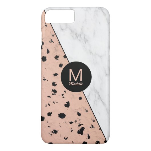 Stijlvol Marmer en Roos Gouden Patroon met Monogra Case-Mate iPhone Case (Achterkant)