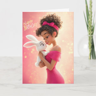 Stijlvol meisje in hete roze met witte konijn-verj kaart