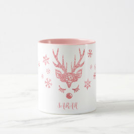 Stijlvol meisje Roze Snowflakes Reindekerst Mok