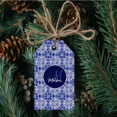 Stijlvol meisjesblauw grijs initiaal monogram cadeaulabel