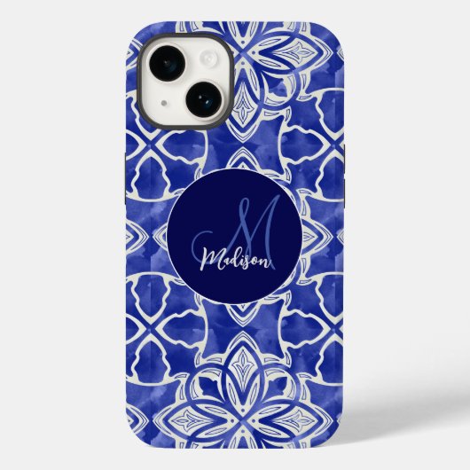 Stijlvol meisjesblauw grijs initiaal monogram Case-Mate iPhone case (Achterkant)