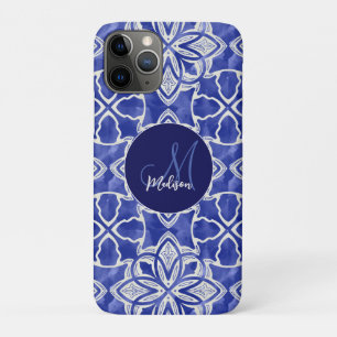 Stijlvol meisjesblauw grijs initiaal monogram iPhone 11 pro hoesje