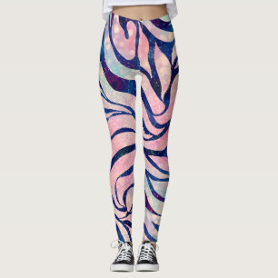 Stijlvol Metallic Blue & Holographic Zebra Print Leggings