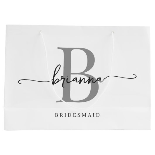 Stijlvol minimaal wit grijs monogram girly script groot cadeauzakje (Achterkant)