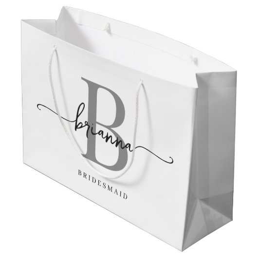 Stijlvol minimaal wit grijs monogram girly script groot cadeauzakje (Achterkant Gekanteld)