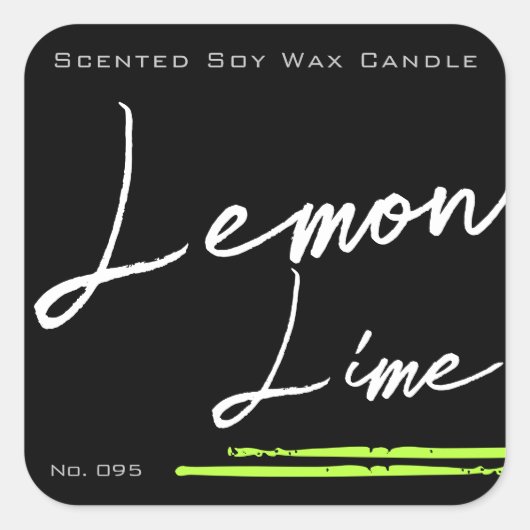 Stijlvol minimalistisch kaartenlabel zwart lemon L Vierkante Sticker (Voorkant)