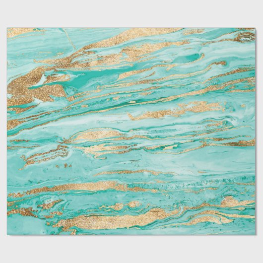Stijlvol Mint Gold Abstract marble Liquid Paint Cadeaupapier (Vlak)