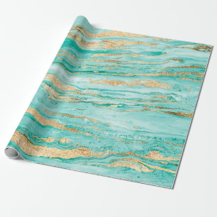 Stijlvol Mint Gold Abstract marble Liquid Paint Cadeaupapier