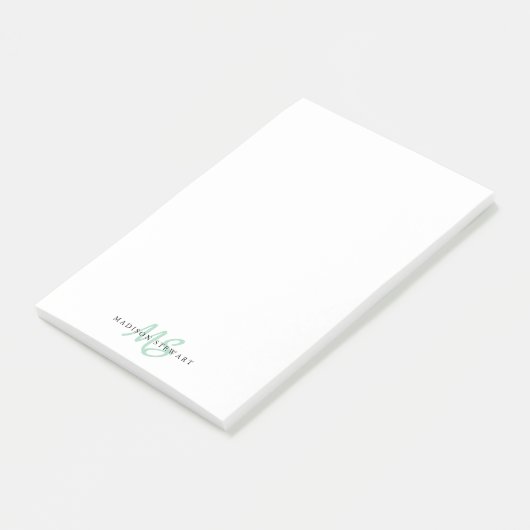 Stijlvol Mint Green Chic Script Monogram penseel Post-it® Notes (Schuin)