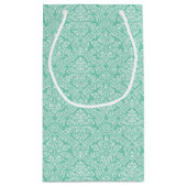 Stijlvol Mint Green Damask Monogram met naam Klein Cadeauzakje (Achterkant)