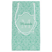 Stijlvol Mint Green Damask Monogram met naam Klein Cadeauzakje (Voorkant)